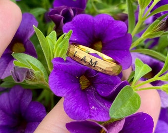 Law of Attraction “I AM” power ring - amethyst - hammered gold effect