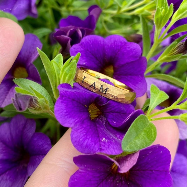 Law of Attraction “I AM” power ring - amethyst - hammered gold effect