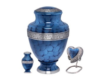 Midnight Iris Blue Brass Cremation Urn