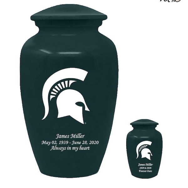 Spartans Michigan State University College Cremation Urn --- Green