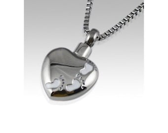 Foot Print Stainless Steel Cremation Keepsake Pendant