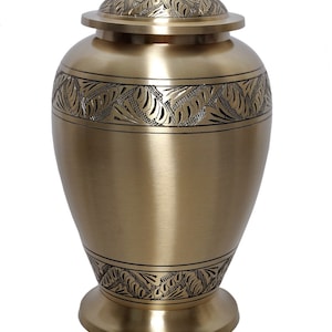Dignity Floral Gold Brass Cremation Urn for Human Ashes