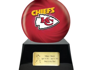 Football Cremation Urn with Optional Kansas City Chiefs Ball Decor and Custom Metal Plaque