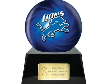 Football Cremation Urn with Optional Detroit Lions Ball Decor and Custom Metal Plaque
