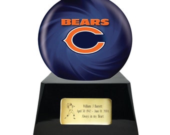 Football Cremation Urn with Optional Chicago Bears Ball Decor and Custom Metal Plaque