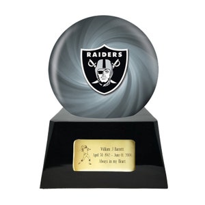 Football Cremation Urn with Optional Las Vegas Raiders Ball Decor and Custom Metal Plaque