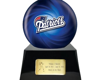 Football Cremation Urn with Optional New England Patriots Ball Decor and Custom Metal Plaque