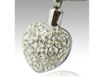 Crystal Heart Cremation Pendant for Ashes – Stainless Steel Memorial Necklace with 21" Snake Chain