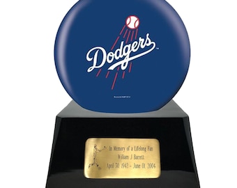 Baseball Cremation Urn with Optional Los Angeles Dodgers Ball Decor and Custom Metal Plaque