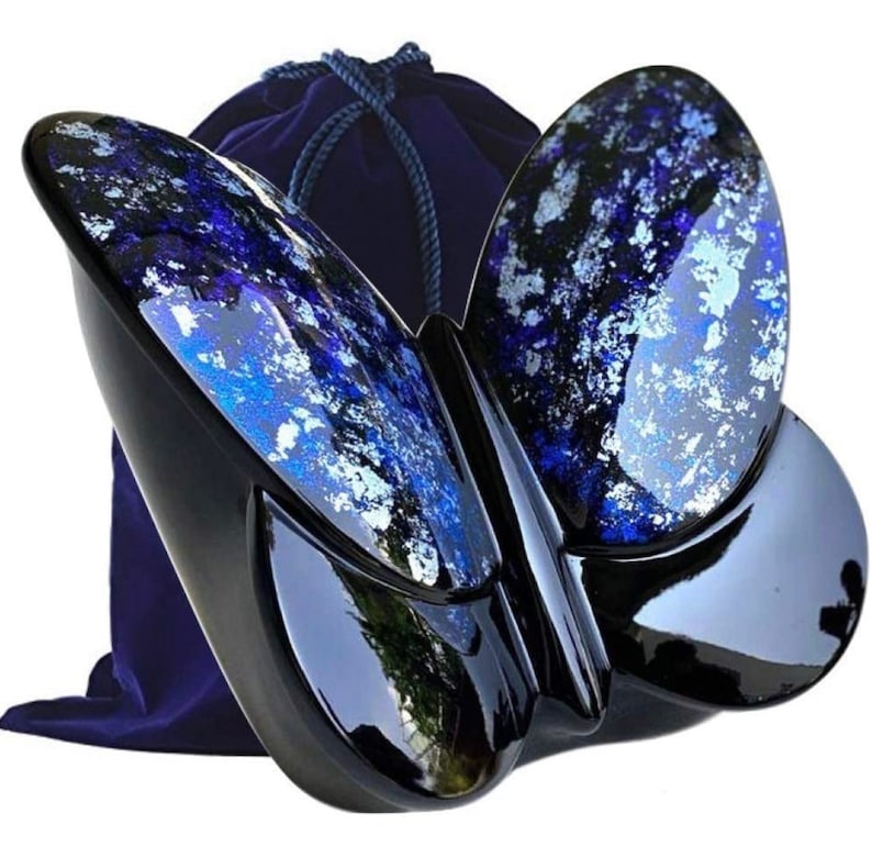 Eternal Butterfly Cremation Urn, Adult Urn for Human Ashes, Travel friendly light weigh resin cremation urn Blue