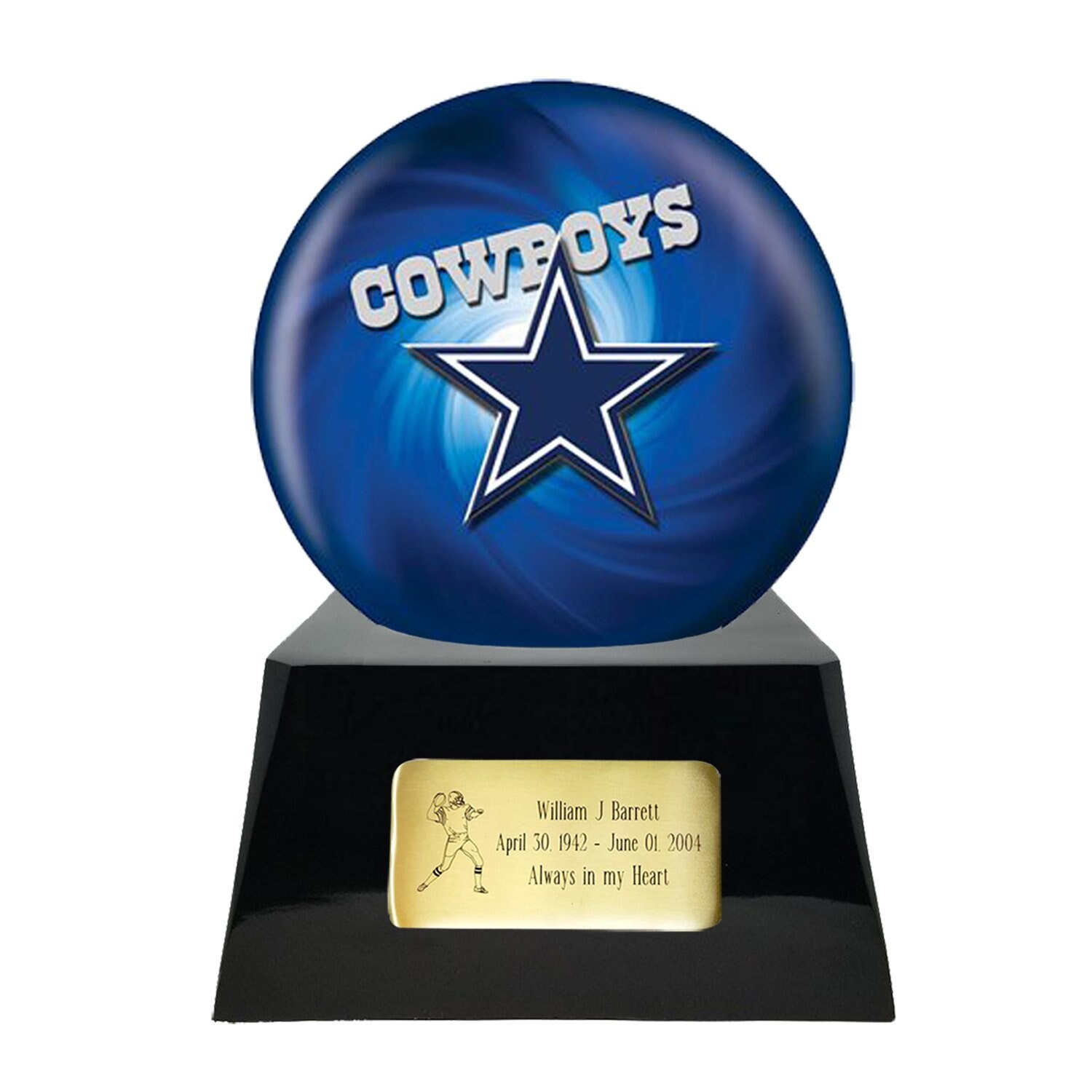 Football Cremation Urn With Optional Dallas Cowboys Ball Decor and