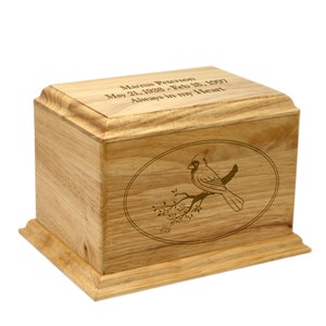 Elegant Custom Engraved Cardinal Rubber Wood Cremation Urn