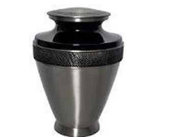 Black & Silver Atlas Brass Cremation Urn for Human Ashes