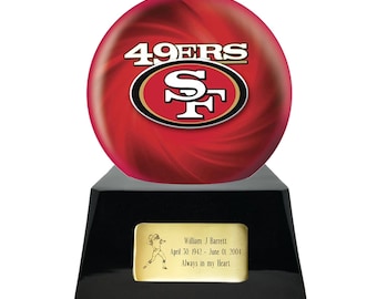 Football Cremation Urn with Optional San Francisco 49ers Ball Decor and Custom Metal Plaque
