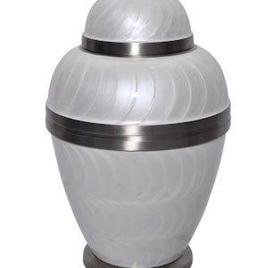 LAST CHANCE Serene Pearl White Brass Cremation Urn for Human Ashes