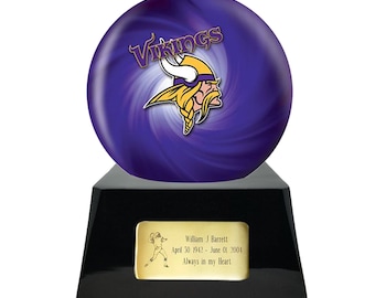 Football Cremation Urn with Optional Minnesota Vikings Ball Decor and Custom Metal Plaque