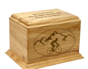 Elegant Custom Engraved Bicycle Rubber Wood Cremation Urn