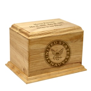 Elegant Custom Engraved Navy Rubber Wood Cremation Urn