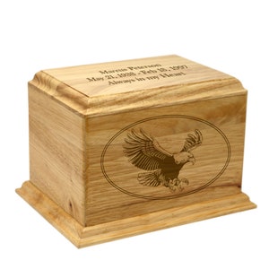 Elegant Custom Engraved Bald Eagle Rubber Wood Cremation Urn