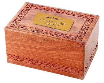 Solid Rosewood Cremation Urn - Border Carved Design