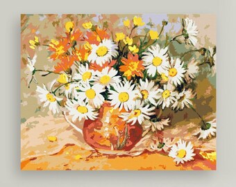 Daisies, Paint by Number Kit, FLO-1 Shipping from US, DIY Acrylic Painting Home Decoration, Paint Therapy