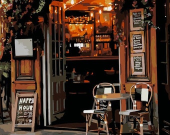 French Cafe, Paint by Number Kit, PAR-3 Shipping from US, DIY Acrylic Painting Home Decoration, Paint Therapy