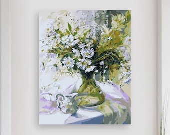 Bouquet of Daisies on the Windows, Paint by Number Kit, FLO-3 Shipping from US, DIY Acrylic Painting Home Decoration, Paint Therapy