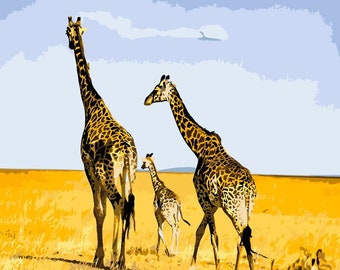 Giraffe Family, Paint by Number Kit, ANI-8 Shipping from US, DIY Acrylic Painting Home Decoration, Paint Therapy