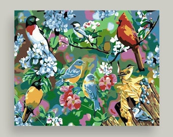 Birds on Branches, Paint by Number Kit, BIR-12 Shipping from US, DIY Acrylic Painting Home Decoration, Paint Therapy