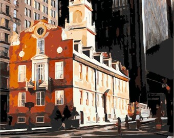 Old State House in Boston, Paint by Number Kit, BOS-1 Shipping from US, DIY Acrylic Painting Home Decoration, Paint Therapy
