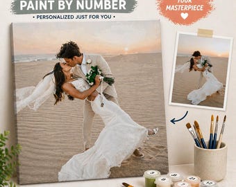 Custom Paint by Number Wedding Portrait Kit, Personalized Photo Canvas Art