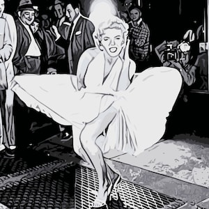 Falda voladora de Marilyn Monroe, Kit de pintura por número, BW-5 Envío desde EE. UU., Decoración casera de pintura acrílica DIY, Terapia de pintura