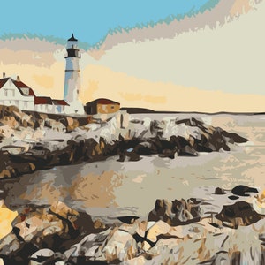 Lighthouse in Portland, Paint by Number Kit, POR-1 Shipping from US, DIY Acrylic Painting Home Decoration, Paint Therapy