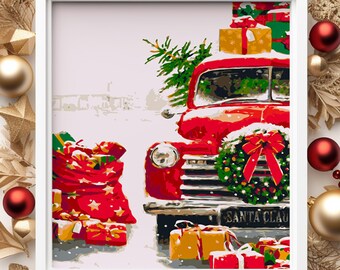 Santa's Van, NY24-4 Paint by Number Kit, USA Shipping, DIY Paint by Number Kit Acrylic Painting Home Decor