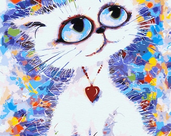 Cat in Love, Paint by Number Kit, CAT-14 Shipping from US, DIY Acrylic Painting Home Decoration, Paint Therapy
