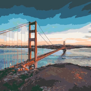 Golden Gate Bridge Paint by Number Kit, CA-8 Shipping from US, DIY Acrylic Painting Home Decoration, Coloring, Paint Therapy