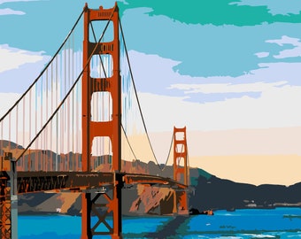 Golden Gate Bridge, Paint by Number Kit, CA-12 Shipping from US, DIY Acrylic Painting Home Decoration, Paint Therapy