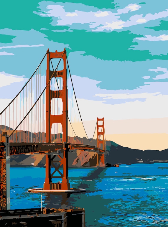 Golden Gate Bridge Paint by Number Kit CA12 Shipping From Etsy