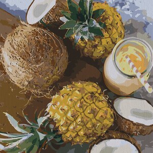 Pineapples and Coconuts, Hawaii, HI-10, Paint by Number Kit, USA Shipping, DIY Paint by Number Kit Acrylic Painting Home Decor