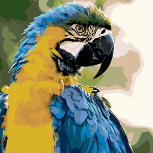 Blue-and-Yellow Macaw, Paint by Number Kit, BIR-3 Shipping from US, DIY Acrylic Painting Home Decoration, Paint Therapy