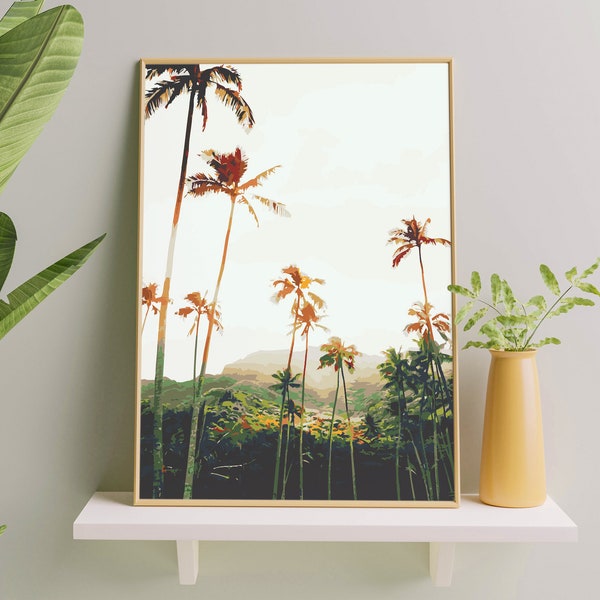 Palm Trees in Oahu, Hawaii (3), Paint by Number Kit, USA Shipping, DIY Paint by Number Kit Acrylic Painting Home Decor