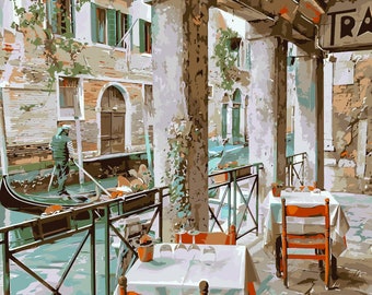 Venetian Cafe, Paint by Number Kit, VEN-6 Shipping from US, DIY Acrylic Painting Home Decoration, Paint Therapy