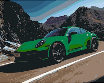 Porsche 911-Mountain 12x16 Paint by Number Kit, DIY Acrylic Painting Home Decoration, Coloring, Paint Therapy, Best Gift for Him