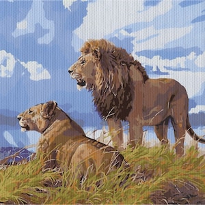 Two Lions, Paint by Number Kit, ANI-10 Shipping from US, DIY Acrylic Painting Home Decoration, Paint Therapy