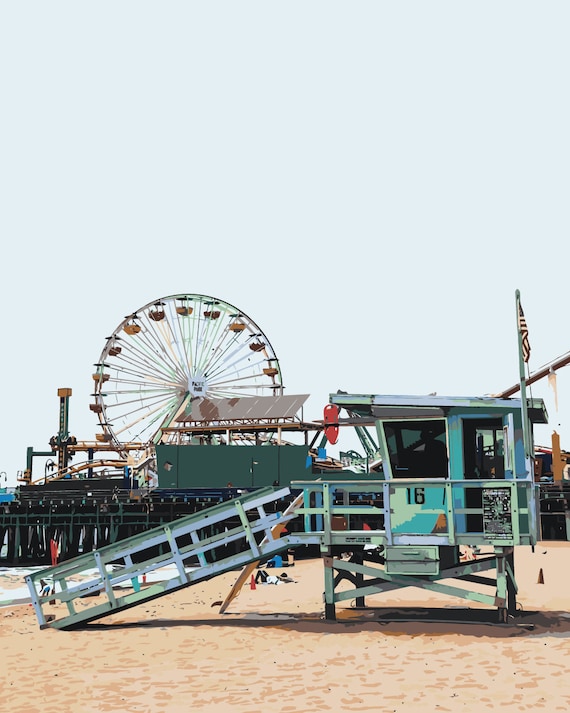 Los Angeles, Santa Monica Beach, CA-11, Paint-by-Numbers Kit, Acrylic Painting on  Canvas. Made in USA, Fast Free Shipping