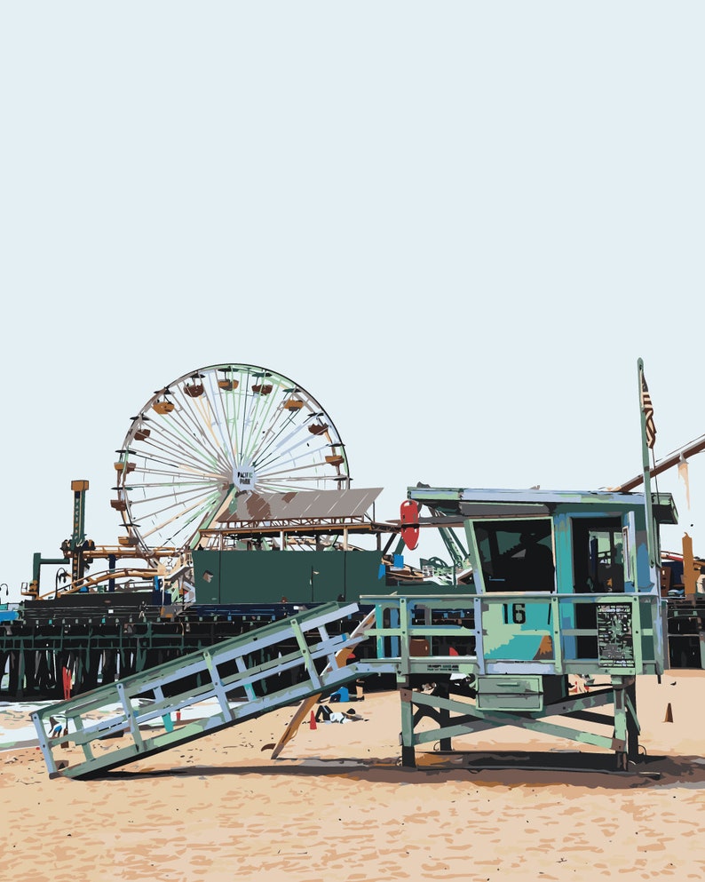 Los Angeles, Santa Monica Beach, CA-11, Paint-by-Numbers Kit, Acrylic Painting on Canvas. Made in USA, Fast Free Shipping image 1