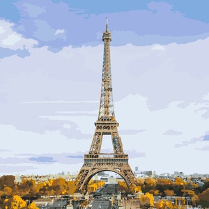 Eiffel Tower, Paint by Number Kit, PAR-1 Shipping from US, DIY Acrylic Painting Home Decoration, Paint Therapy
