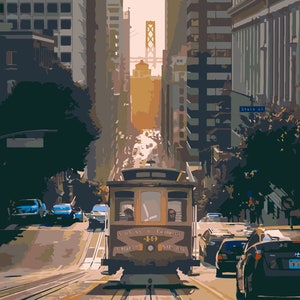 San Francisco Tram, Paint by Number Kit, CA-19 Shipping from US, DIY Acrylic Painting Home Decoration, Paint Therapy