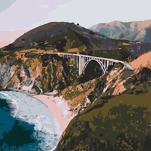Bixby Creek Bridge, Big Sur, Paint by Number Kit, CA-16 Shipping from US, DIY Acrylic Painting Home Decoration, Paint Therapy