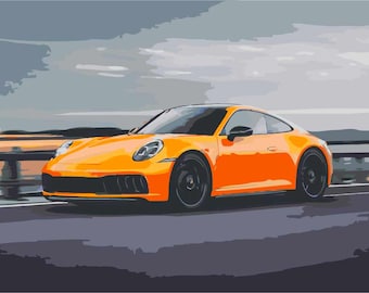 Porsche 911-Road 12x16 Paint by Number Kit, DIY Acrylic Painting Home Decoration, Coloring, Paint Therapy, Best Gift for Him